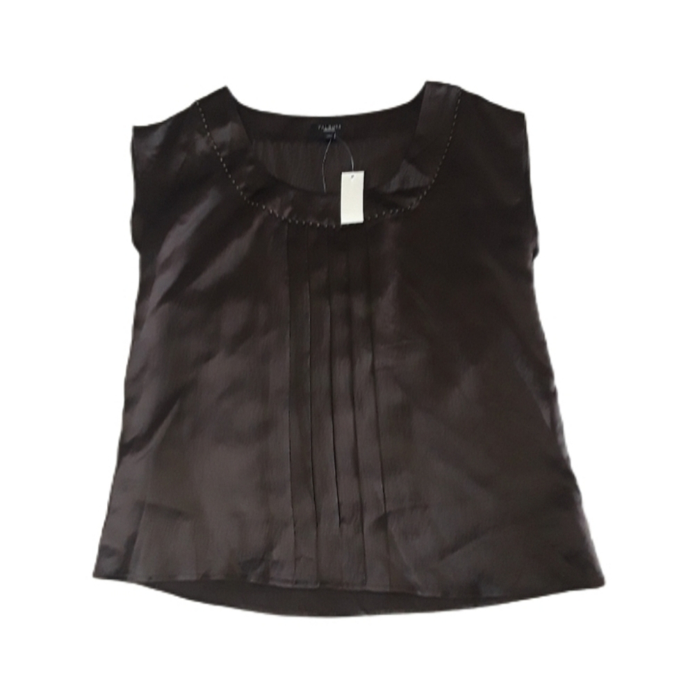 Talbots Silk Front Pleat Beaded Blouse